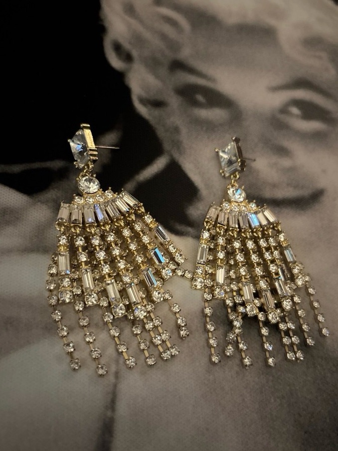 Gold Crystal Fringe Statement Earrings - Unbranded